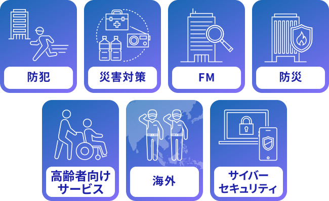 防犯/災害対策/FM/防災/高齢者向けサービス/海外/サイバーセキュリティ
