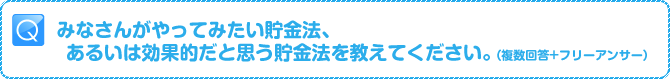 Q:みなさんがやってみたい貯金法、
あるいは効果的だと思う貯金法を教えてください。（複数回答+フリーアンサー）