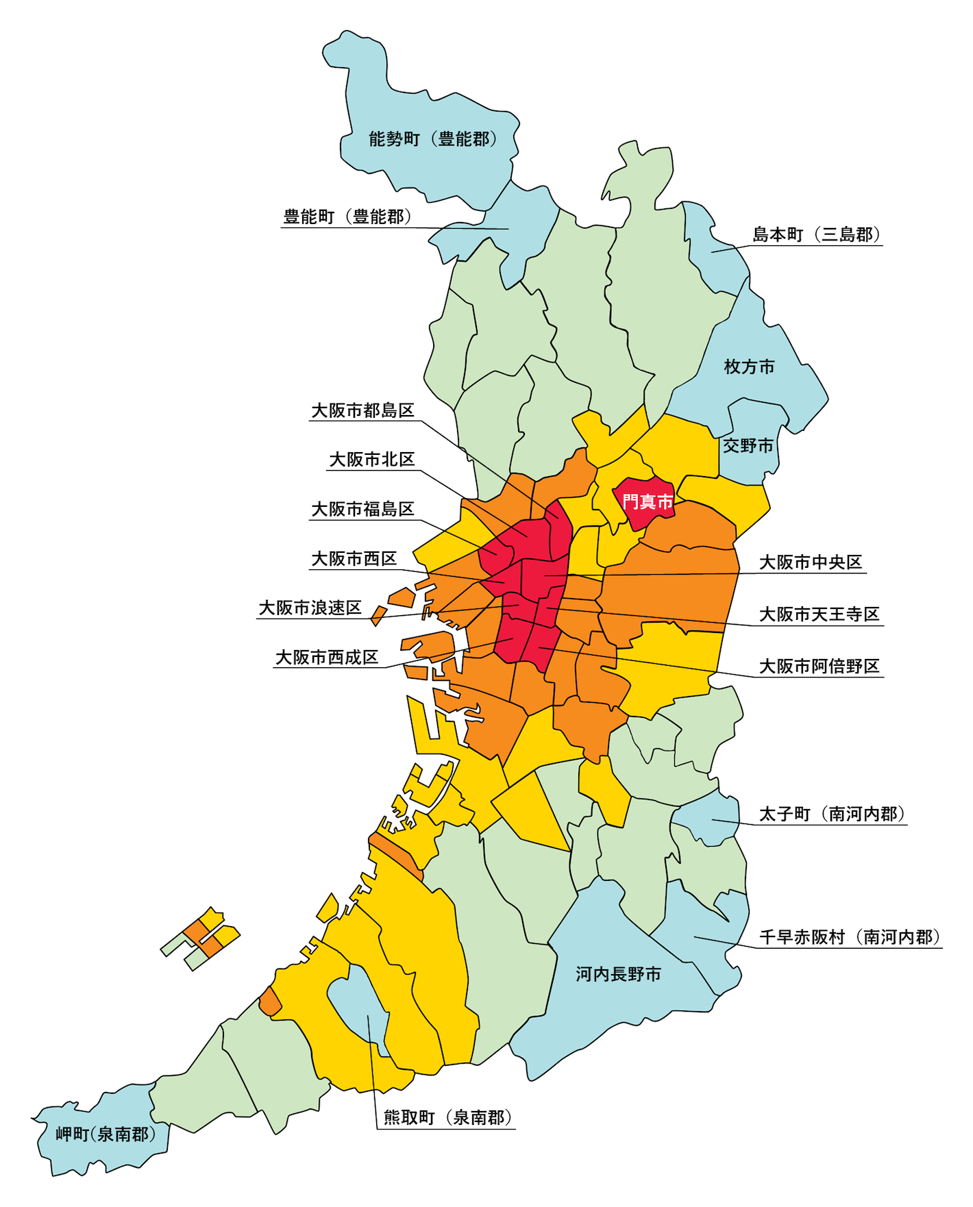 大阪府の刑法犯遭遇率の色分け地図