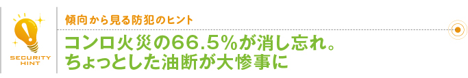 傾向から見る防犯のヒント「コンロ火災の66.5%が消し忘れ。ちょっとした油断が大惨事に」